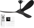 Eliora 52 Inch Ceiling Fan without Lights, Wood Ceiling Fans no Light with Remote Wall Switch and DC Motor, Indoor Outdoor Fan for Patio, Porch, Bedroom Propeller 3 Blades Ceiling Fans Matte Black