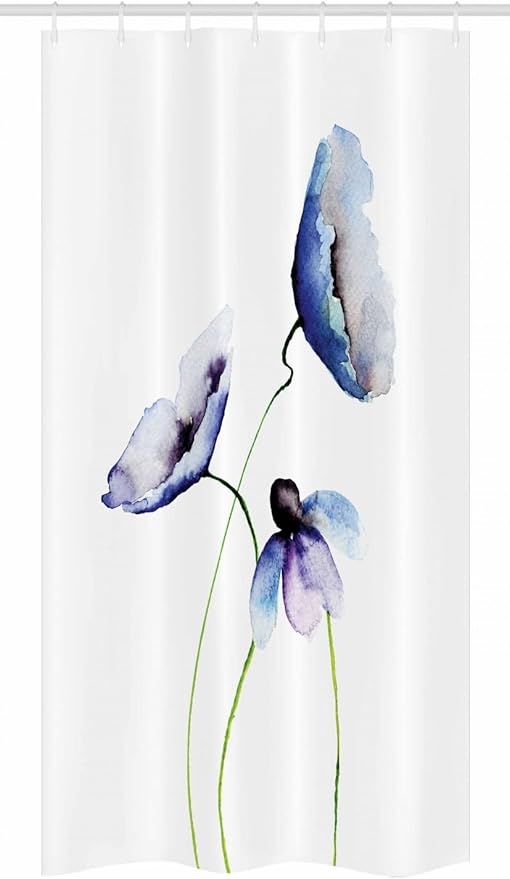 Ambesonne Watercolor Flower Stall Shower Curtain, Abstract Poppies Blossoms Simple Composition Picture, Fabric Bathroom Decor Set with Hooks, 36" W x 72" L, Blue and Green