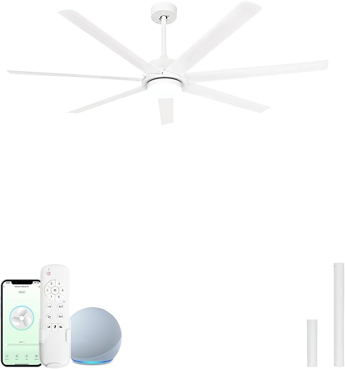 Minislak 62 inch Smart White Ceiling Fan with Light and Compatible with Alexa,6 Speed,3CCT,Quiet DC motor Indoor Oudoor Ceiling Fan for Living room or Patio