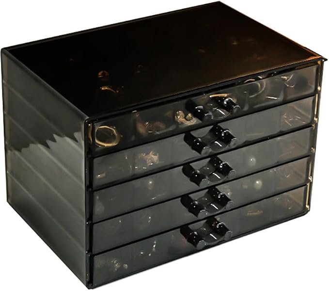 YUFONG Earring Storage Box Organizer, Acrylic Jewelry Storage Box Holder 5 Drawers Transparent Jewelry Display Stand with 120 Small Compartments Gift Boxes for Women Girls (Clear Black)
