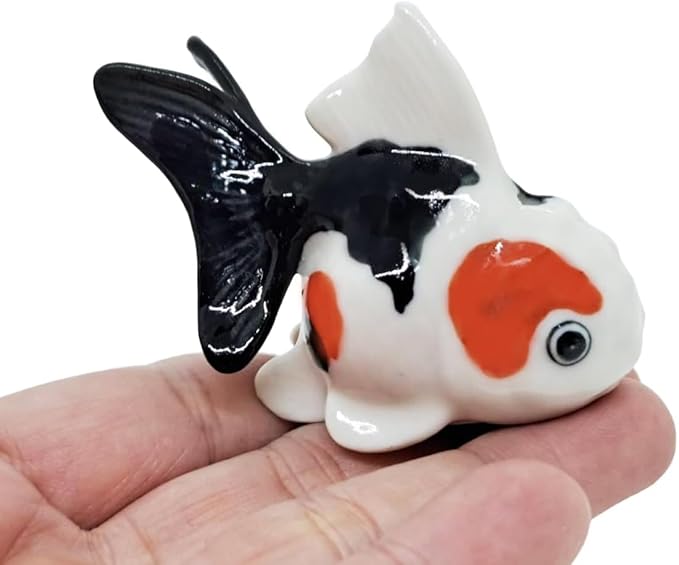 2¼" Black White Orange Goldfish Fish Elegant Ceramic Incense Stick Holder Artistic Collectible Figurine for Adult Collectors Sophisticated Accent Gift Handcrafted Porcelain Home Decor