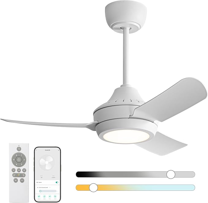 36" Ceiling Fans with Lights,Low Profile Ceiling Fan with Lights and Remote Control,Smart Ceiling Fan,Noiseless Reversible DC Motor,3 Blade White Ceiling Fans,Ceiling Fan for Indoor/Outdoor