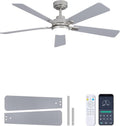 52 Inch Ceiling Fan with Lights and Remote, Downrod Mount, Sloped Ceiling Compatible up to 15°, Quiet Reversible DC Motor, 3CCT Dimmable LED, Nickel Ceiling Fan for Bedroom Living Room