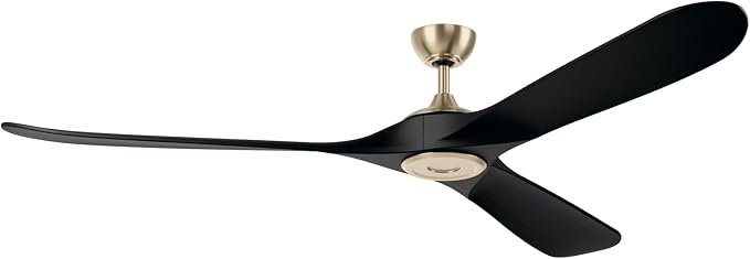 KICHLER Mylo 80 in Modern Ceiling Fan with Light and Remote Control, Satin Etched Cased Opal Glass, Solid Jet Black Wood Blades in Champagne Bronze for Large Rooms, 310580CPZ