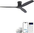 Sofucor 52" Smart Ceiling Fan No Light, Solid Wood Low Profile Ceiling Fan with Remote, Flush Mount Ceiling Fan Works with Alexa/Google/App 6-Speed Timing Reversible DC Motor for Living Room Bedroom