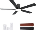 SNJ 60 Inch Black Ceiling Fans with Lights and Remote,Flush Mount Low Profile 5 Blades Ceiling Fan,Dimmable Quiet Reversible DC Motor for,Living Room,Bedroom and Patio