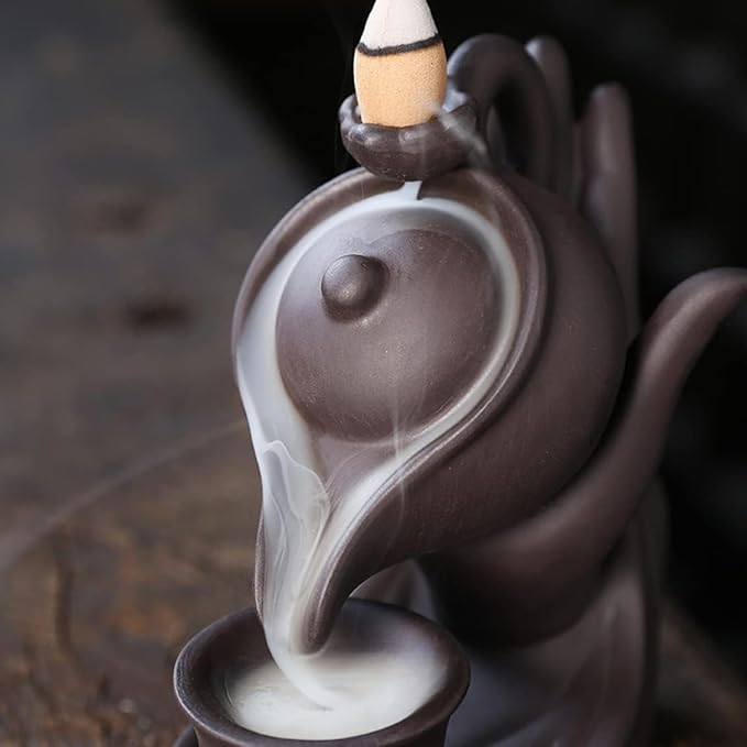Buddha Hand Series Backflow Incense Burner Indoor Smoke Waterfall Incense Holder Creative Teapot Shaped Ceramic Incense Burner