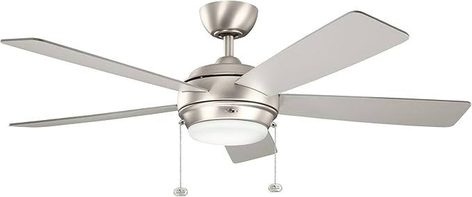 Kichler Starkk 52" Ceiling Fan with LED Lights in Brushed Nickel, 5-Blade Traditional Fan with reversible Silver/Walnut blades, 3000K, (52" W x 13.75" H), 330174NI