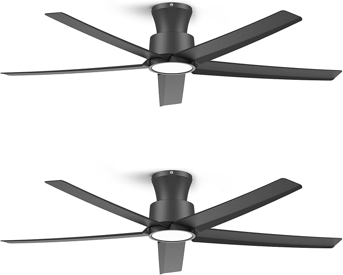 ocioc 52 inch Ceiling Fans with Lights, Large Air Volume Ceiling Fans with Reversible Quiet DC Motor and Remote 2 Pack（Black）