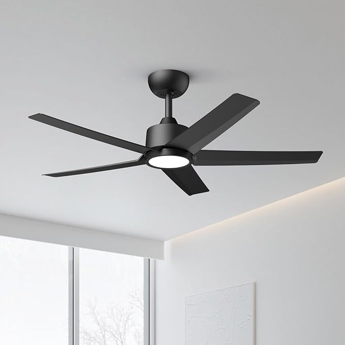 ocioc 44" Ceiling Fans with Lights, Black Ceiling Fan with LED Light and Remote, Reversible Airflow, 6 Speeds, Timer, Dimmable, Modern Ceiling Fan for Bedroom, Living Room
