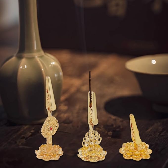WEBEEDY 3pcs Incense Holder Clip Buddha Incense Burner Incense Stick Standing Clamp with Lotus Base Incense Ash Holder Buddhism Supplies Tabletop Decor for Home Office