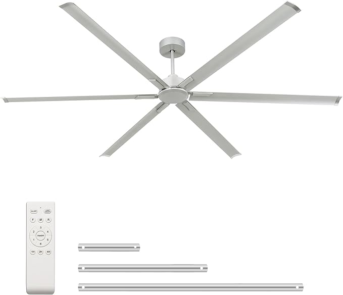 120 Inch HVLS Industrial Ceiling Fan No Lights, Extra Large Commercial Ceiling Fan with Aluminum Blades, Reversible DC Motor, Remote Control, Big Assed Heavy Duty for Shop Warehouse Gym Garage