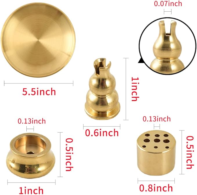 4 in 1 Stick Incense Burner, 5.5 Inch Brass Incense Holder, Incense Cone Holder for Tower Incense, Incense Coil Indoor Outdoor Use