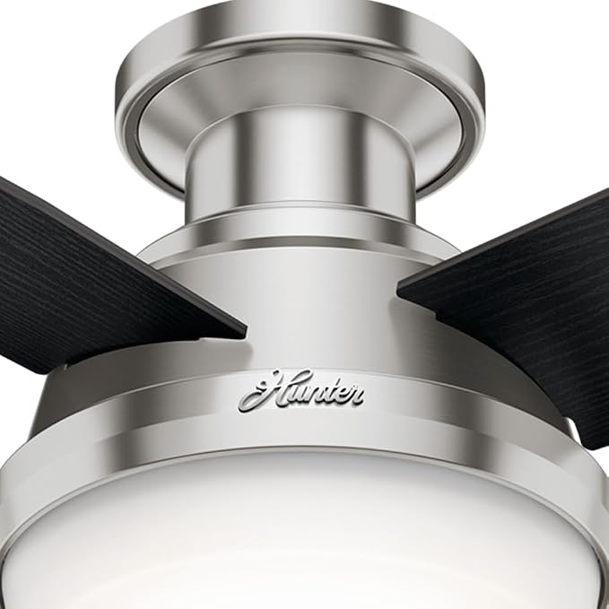 Hunter Dempsey, Indoor, Ceiling Fan, Modern, 44 inch, Brushed Nickel | with LED Light and Remote Control, Low Profile Mount, 4 Black Oak Blades, For Bedroom, Living Room, Kitchen, 59243