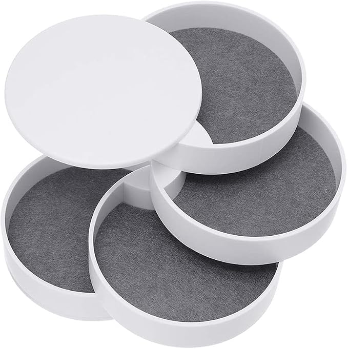 Jewelry Organizer Small Jewelry Storage Box 4-Layer Rotating Travel Jewelry Tray Holder for Women Bracelets Rings Bracelets Earrings (White)