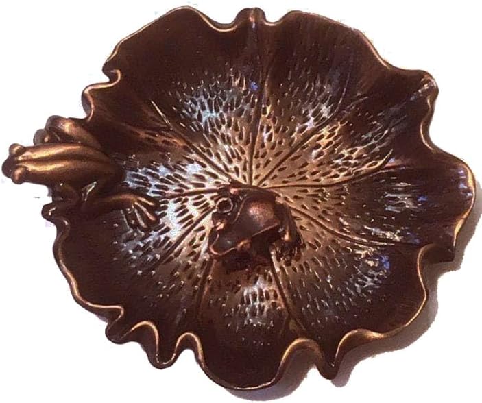 Bronze Copper Red Antique Style Lotus Flower Lily Pad Ash Catcher Incense Burner Holder Plate Zen Buddha Buddhist Meditation Decor w/Mini Lucky Frog & Sandalwood Scented Incense Sticks Gift Set