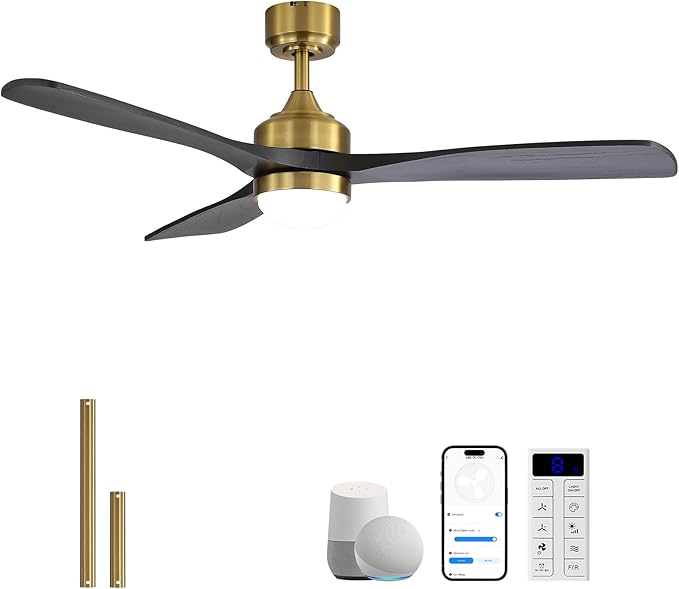 Sofucor 52" Smart Wood Ceiling Fans Lights, Flush Mount & Downrod Mount, 3 Wood Blades Modern Outdoor Ceiling Fans with Alexa/Google Assistant/APP/Remote Control for Bedroom, Farmhouse, Patio, Indoor