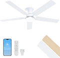 LANMEL 52 Inch Flush Mount Ceiling Fan with Light, App&Remote Control, Low Profile Modern Ceiling Fan, 6 Speed, Reversible, 3000k-6500k Dimmable LED, Quiet DC Motor for Indoor Outdoor, Silver White