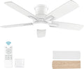 YUHAO 42 Inch Flush Mount White Ceiling Fan with Light and Remote Control.Noiseless,Dimmable,3CCT,6 Speeds Reversible, Low Profile DC Ceiling Fans for Indoor or Covered Outdoor Use,ETL Listed