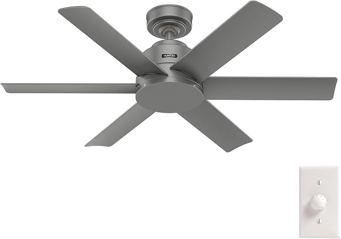 Hunter Kennicott, Outdoor or Indoor, Ceiling Fan, 44 inch, Matte Silver | SureSpeed high velocity airflow and no-light design suit covered patios, porches, offices, or small rooms with easy setup.