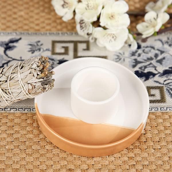 Sage Holder, White Sage Burner, Smudge Bowl, Palo Santo Holder, 3 in 1Incense Holder, Ceramic Sage Holder for Burning, Incensario White Sage Bundle Holder for Aromatic Accessories