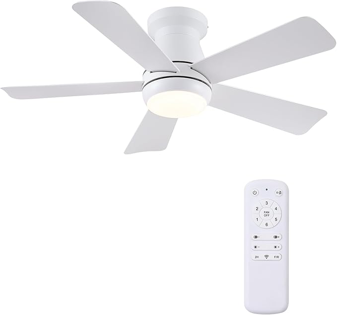 Hounberi 40" Low Profile Ceiling Fan with Light and Remote, Flush Mount White Modern Fan for Low Ceilings, Quiet Reversible Motor, 3-CCT Dimmable Lighting for Bedroom & Living Room