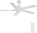 WINGBO 48" DC Ceiling Fan No Light - 5 Carved Solid Wood Blades, 6-Speed Reversible DC Motor, Ceiling Fan without Lights for Living Room Bedroom Kitchen Patio, Indoor and Outdoor, Gloss White