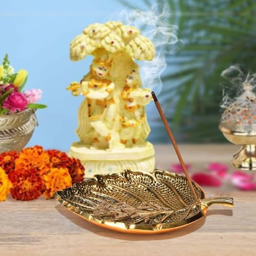 Pure Source India Leaf Design Incense Burner Holder/Incense Stick Holder Ash Catcher for Home Office Fragrance Yoga Meditation
