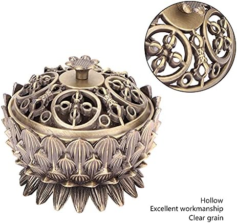 Metal Incense, Anti Corrode Zinc Alloy Material Vintage Lotus Incense Holder Sandalwood for Home Decoration Meditation(Bronze)