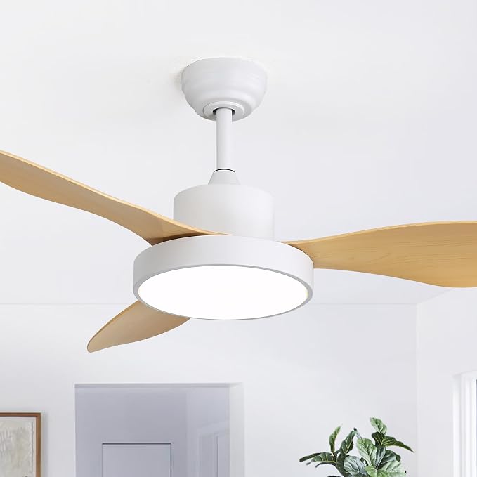 Sofucor 47 Inch Ceiling Fan with Lights and Remote Modern Outdoor White LED Ceiling Fans with Large Light Fixture Dimmable 6 Speeds Reversible DC Motor &Timing for Patio Bedroom Living Room Office