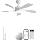 Sofucor 42" Smart Ceiling Fan, Indoor/Outdoor White Ceiling Fans with Lights and Remote, Works with Alexa/Google/App, 3-Color Light 6-Speed Timing Reversible DC Motor for Bedroom Living Room Patio