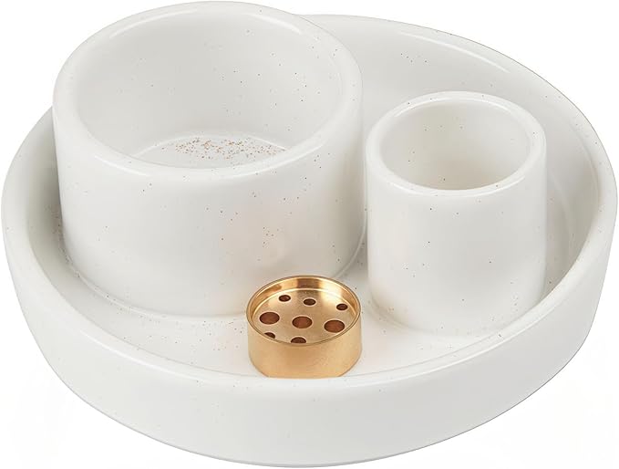 4 in 1 Incense Holder, Ceramic Incense Stick and Palo Santo Holder,Sage Holder for Burning- 4.25" Ceramic Ash Catcher Tray for Meditation and Yoga Room (White)