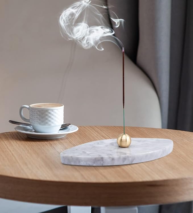 Sermo Ovoid Marble Incense Holder Burner Oval (Cloudy - Gray White)
