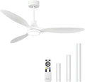 Ovlaim 52 Inch White Wood Ceiling Fan with Light and Remote | 30dB Quiet DC Motor, 6-Speed, Dimmable 3-Color, Memory Function, Reversible Motor, 3 Downrods Included, Bedroom Living Room