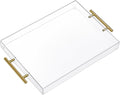 12"x16" Clear Acrylic Serving Tray with Golden Handles, Sturdy Huge Capacity Acrylic Tray for Coffee, Juice, Kitchen and Desk Organizer, Storage Tray (12"x16")