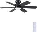 Kviflon 46 Inch Modern Ceiling Fans with Lights Remote Control, Low Profile Flush Mount Ceiling Fan, 6 Reversible Plastic Blades, 6 Speeds 3 CCT Dimmable LED Lights for Bedroom Living Room, Black