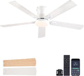 NKPU 52" Ceiling Fans with Lights, Low Profile Ceiling Fan with Light and Remote/APP Control, 6 Speed, Dimmable, Safe Quiet DC Motor, White Flush Mount Ceiling Fan for Bedroom Indoor/Outdoor Use