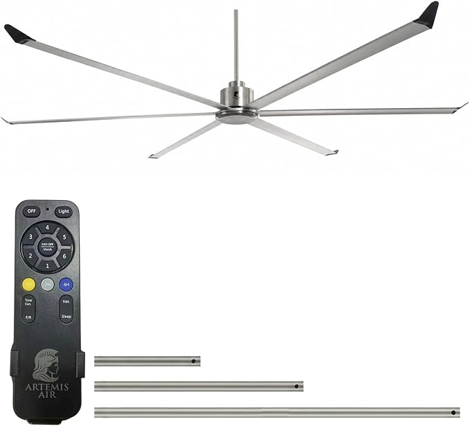 120-Inch HVLS Industrial Ceiling Fan +28,000 CFM Large Commercial Ceiling Fan with Remote, PMSM Motor, 6 Speeds, Reversible, for Warehouse, Gym, Barn, Shop, Garage | AA-Orion 120" (Silver)