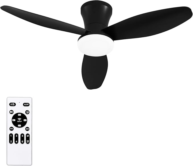 40 inch Ceiling Fan with Lights, Flush Mount with Remote Control | 3 Blades, 6 Speeds, Reversible Quiet DC Motor, Dimmable, 3000-6000K Adjustable, Timer, for Bedroom Dining Room Home Office