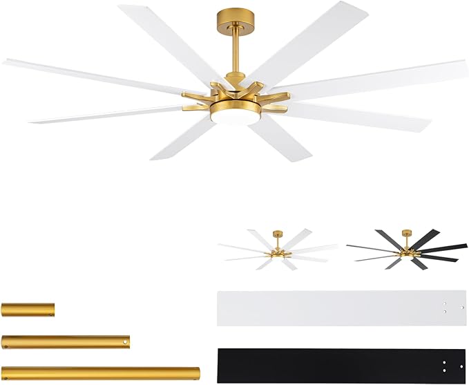 LANMEL 72'' Ceiling Fan with Lights and Remote, Low Profile Modern Ceiling Fan Gold, 6 Speed, Reversible, 3000k-6000k LED, Quiet DC Motor for Indoor Outdoor Bedroom Living Room