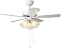42 Inch Indoor Ceiling Fan with Pull-chain and Three LED Light Bulbs Base, Traditional 3-Speeds Reversible Blades Ceiling Fan (White)