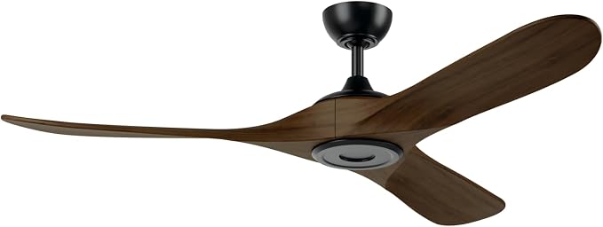KICHLER Mylo 60 in Modern Ceiling Fan with Light and Remote, 6-Speed Indoor Outdoor Damp Rated Fan with Satin Etched Cased Opal Glass in Satin Black and Aged Walnut Wood Blades, 310560SBK