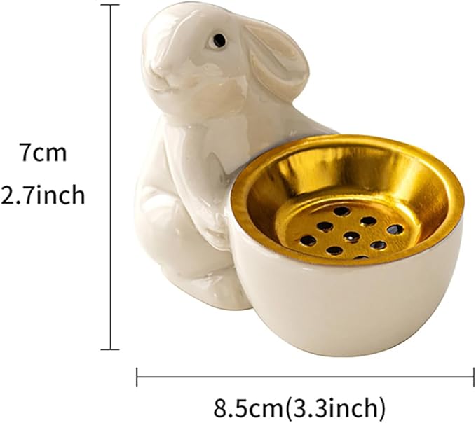 Ceramic Rabbit Incense Burner Rabbit Figurines Statue Ornament Easter Incense Sticks Holder Waterfall Arab Incense Holder for Home Decor (White)