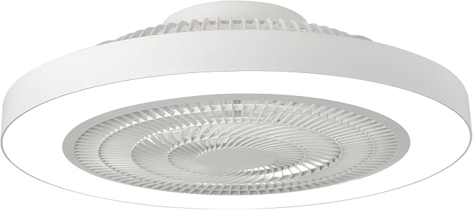 Depuley Modern Ceiling Fan with Light: 19" Bladeless Flush Mount Low Profile LED Ceiling Fans with Remote APP Control - White Enclosed Fandelier Dimmable Quiet for Bedroom Kids Room Apartment Loft