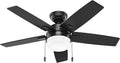 Hunter Anisten, Indoor, Ceiling Fan, with LED Light, 44 inch, Matte Black | Standard Mount, Pull Chain, 5 Blades, For Bedroom, Living Room, Includes Bulbs, 52486