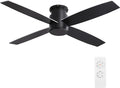 WINGBO 44" Flush Mount DC Ceiling Fan without Lights, 4 Reversible Plywood Blades, Quiet 6-Speed DC Motor, Hugger Low Profile Ceiling Fan No Lights for Bedroom, Black Finish