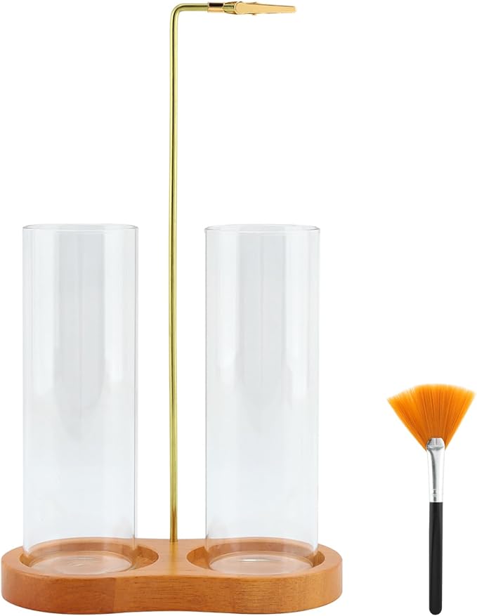 2 in 1 Incense Holder for Sticks with Glass Ash Catcher, Incense Sticks Organizer Anti-Ash Flying Inscents Stick Holder for Yoga Spa Meditation Home Decor(Color:Wood)