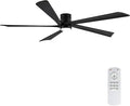 EKIZNSN 84 Inch Outdoor Low Profile Flush Mount Ceiling Fans with Lights for Patios, 110V Noiseless Reversible DC Motor, 6-Gear Speed (Black Finish with Black Blades)