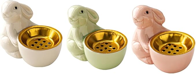 Ceramic Rabbit Incense Burner Rabbit Figurines Statue Ornament Easter Incense Sticks Holder Waterfall Arab Incense Holder for Home Decor (White)