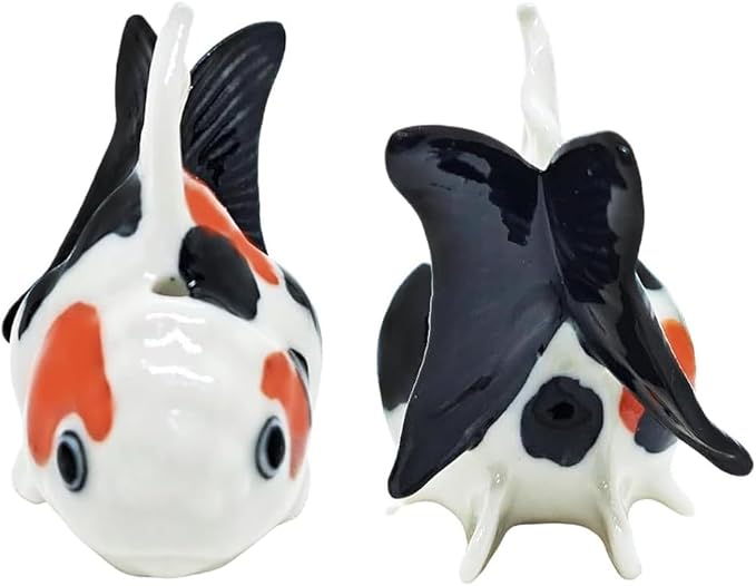 2¼" Black White Orange Goldfish Fish Elegant Ceramic Incense Stick Holder Artistic Collectible Figurine for Adult Collectors Sophisticated Accent Gift Handcrafted Porcelain Home Decor